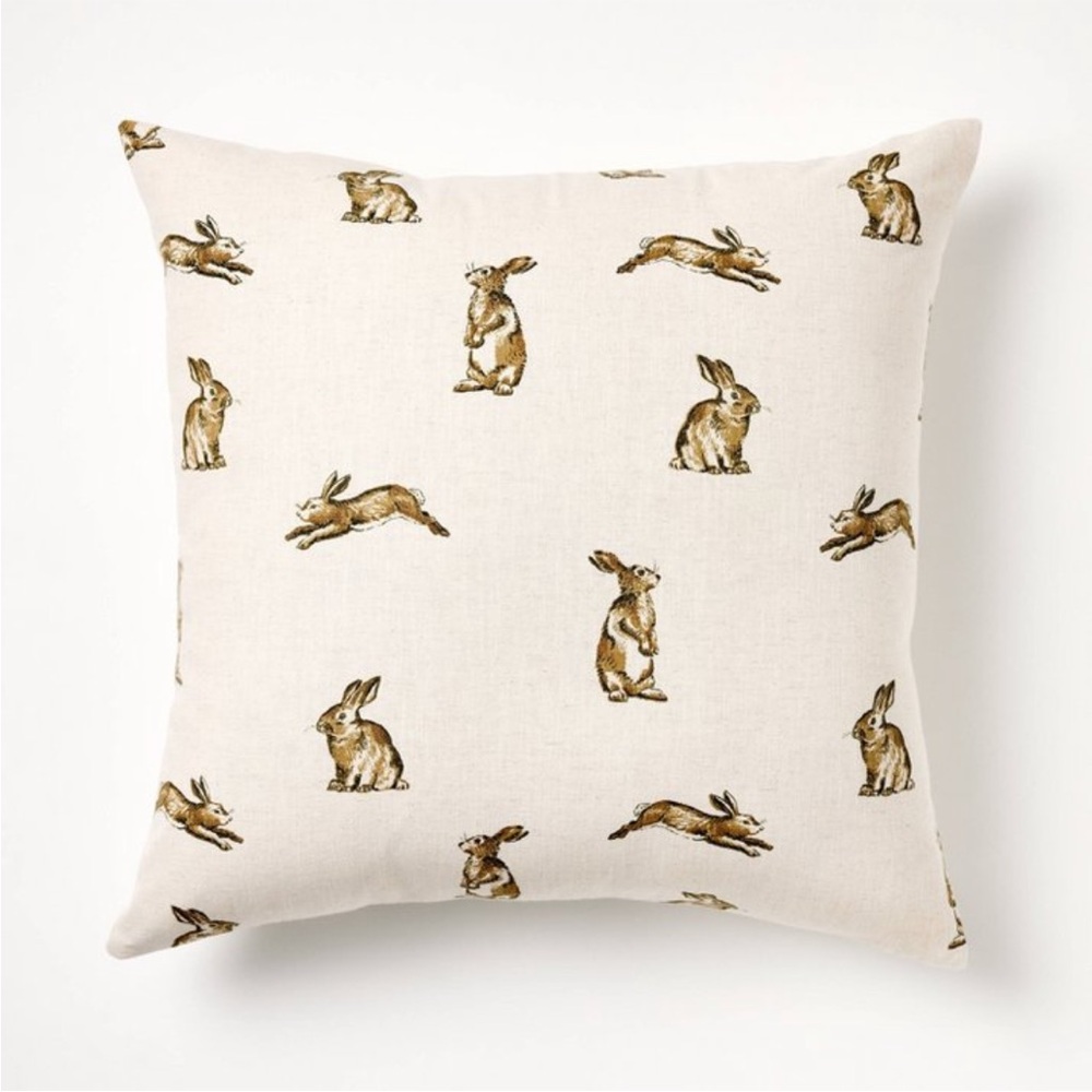 Oversized Printed Bunny Square Throw Pillow Linen/Brown Studio McGee